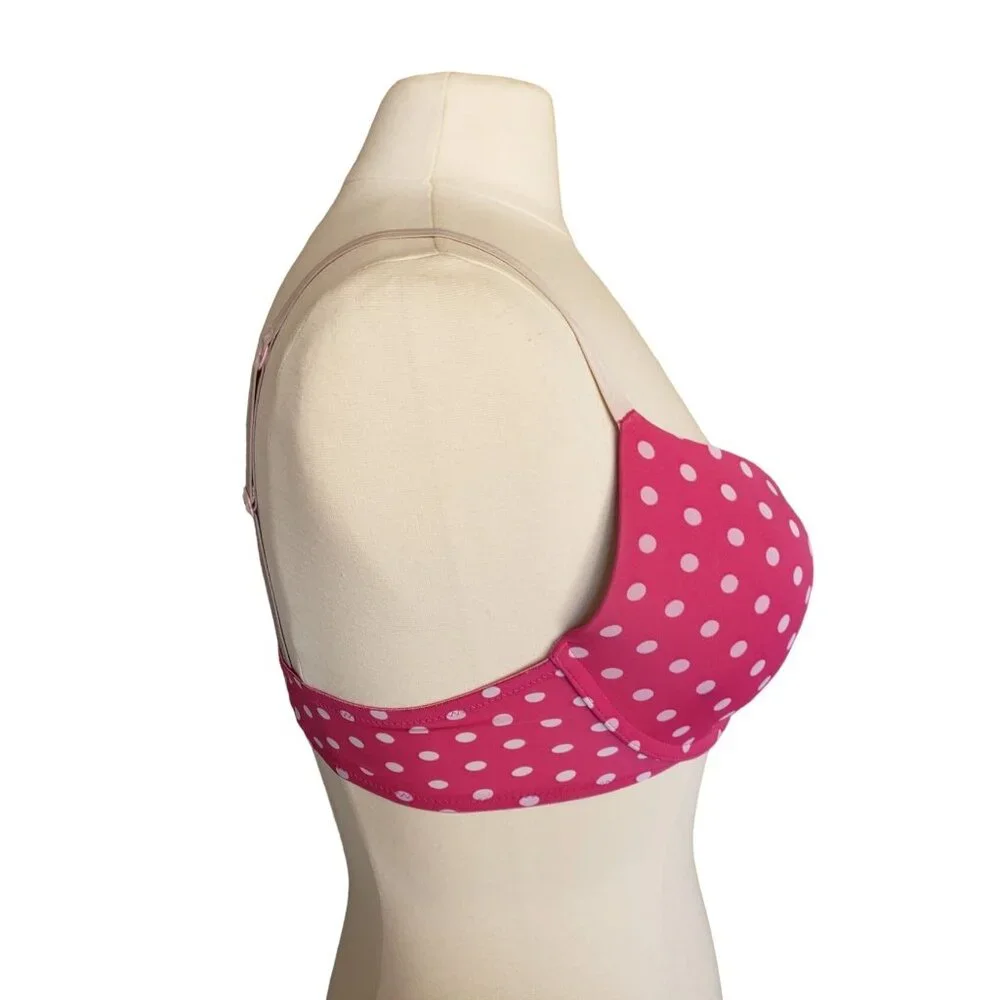 Aerie Womens 36D Bra Pink Polka Dot T-Shirt Underwire Bra Lightly Padded Comfy - Picture 5 of 10